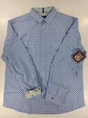 NUEVA Camisa Rock Roll-N-Soul Para Hombres Manga Larga a Cuadros Puño Abatible Bordada 3XL XXXL Foto 1 de 4