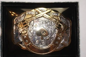 Crumrine M & F Western Belt Buckle Peacemaker Ace of Spade Silver Gold C11259 - Picture 1 of 5