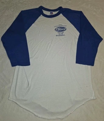 De colección Años 90 Russell Atlético Para Hombres XL Manga 3/4 Béisbol Raglán Pfizer Envejecido Foto 1 de 4