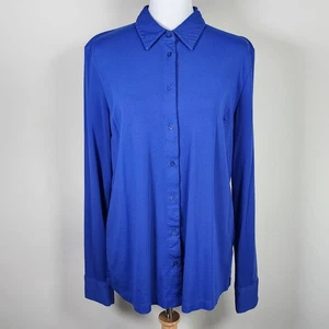 Simons Shirt Womens Medium Royal Blue Button Up Stretch Blouse Career Office Top - Imagen 1 de 14