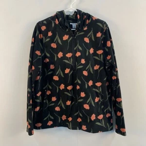O'Neill Women Medium SweatShirt Top Sweater Black Floral Zip Hood Fleece Pockets - Picture 1 of 8