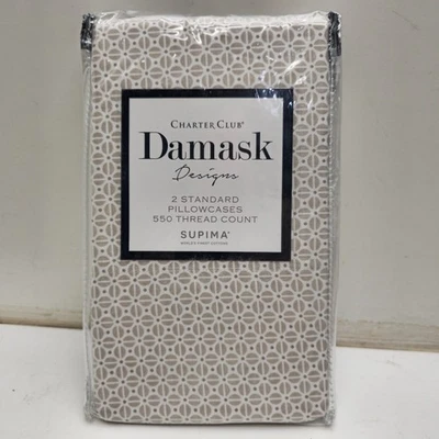 Juego de fundas de almohada estándar Charter Club damasco punto dividido 550TC algodón Supima nuevo en paquete Foto 1 de 4