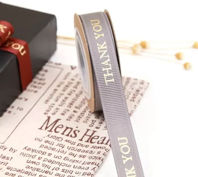 Thank You Grosgrain Ribbon 5/8" x 10yd Gold Metallic Print Gift Wrap Ribbon - Image 1 of 4
