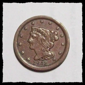 1851 BRAIDED HAIR HALF CENT Great Color Low Survival Rate Nice Orig VF #24D50 - Picture 1 of 2