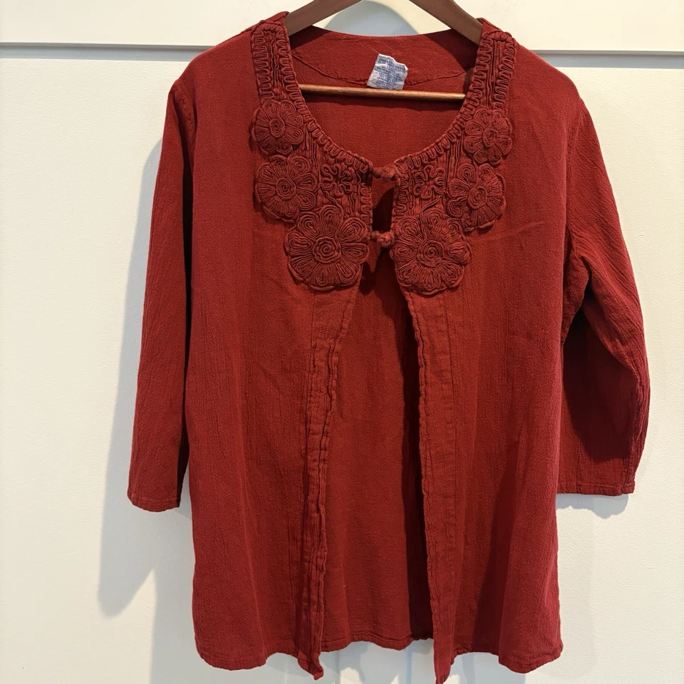 Cárdigan Dunas Relajado Moda Top Mujer M 2 Rojo Lagenlook Boho Hippie Arrugado Foto 1 de 4