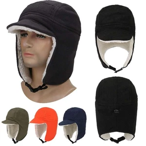 Mens Womens Winter Warm Fleece Windproof Ski Beanie Hats Aviator Earflaps Caps - Picture 1 of 15