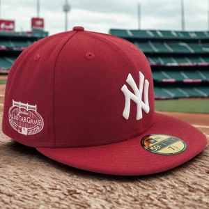 New York Yankees 2008 All Star Game Cherry Wine 59FIFTY Fitted Hat Size 7 1/4 - Picture 1 of 8