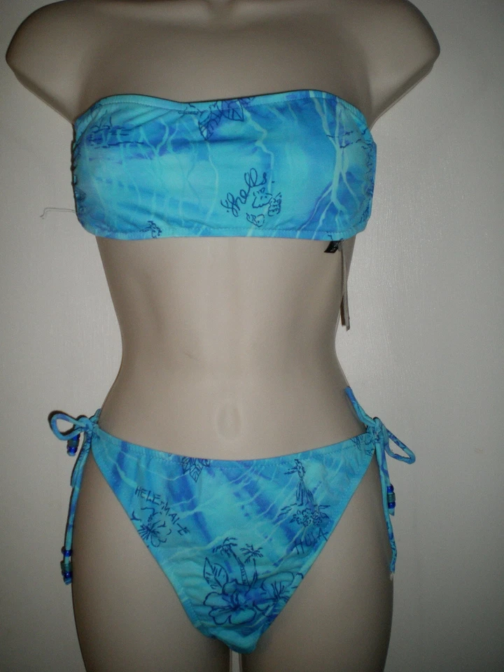 GUESS Bikini SWIMSUIT S/L Beaded Ties Bottoms NEW STRAPLESS BANDEAU Small Large - Image 1 of 1