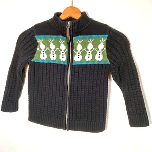 Hanna Andersson Disney Frozen Sweater 100 cm US 4 Cardigan Blue Olaf Snowman Zip - Picture 1 of 16