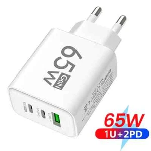 CARICABATTERIE 65W UNIVERSALE 3 PORTE USB-C PD IPHONE ANDROID/XIAOMI TURBO CHARG - Zdjęcie 1 z 6