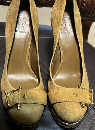 Scarpe decolte donna Tory Burch tacco 7M pelle marrone logo morso di cavallo moda carine