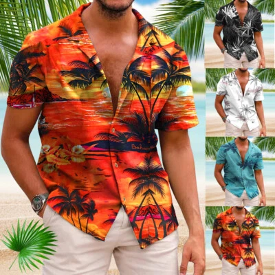 Camisa hawaiana para hombre con botones estampado de árbol de coco playa vacaciones crucero fiesta Foto 1 de 4