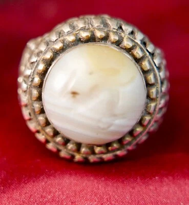 Antiguo anillo de sello de ágata y plata de Afganistán, siglo XIX, talla 9 1/2 Foto 1 de 4