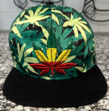 Marijuana Weed Print Pattern Leaf Cannabis Hat Cap Flat Bill Snapback Black