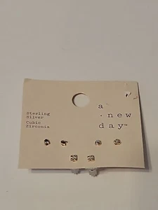 A New Day .925 Sterling Silver Tone Cubic Zirconia Set of 3 Stud Earrings Target - Picture 1 of 8