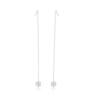 Flower Threader 925 Sterling Silver Long Dangling Chain (83mm) Earrings Jewelry - Picture 1 of 3