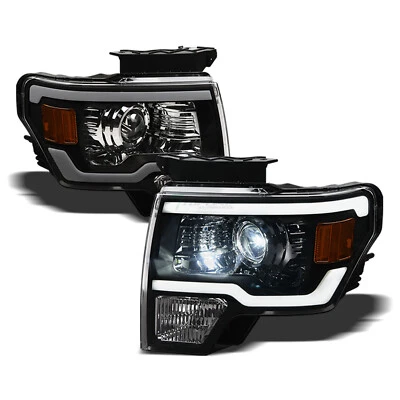 Topline For 2009-2014 Ford F150 Full LED Strip Projector Headlights Amber Black Foto 1 de 4