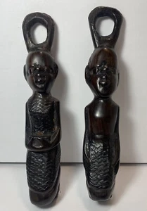 2 Vintage Tanzanian Ebony Hanging Statues African Art Hand Carved - Picture 1 of 10