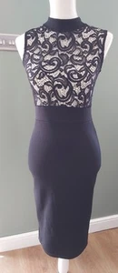 SEXY Worn Once QUIZ Black FIGURE HUGGING Stretch SHEER Lace SLEEVELESS DRESS 10 - Picture 1 of 8