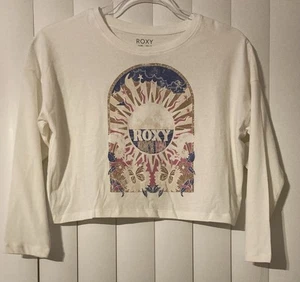 Roxy Girl Medium 8-10 Roxy Graphic Print Crop Long Sleeve Tee Surfing Skater ￼￼￼ - Picture 1 of 5