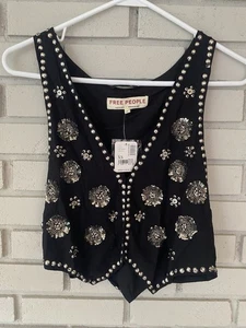 Free People Shivonne verzierte Weste in Schwarz Damen Größe XS Neu mit Etikett - Bild 1 von 6