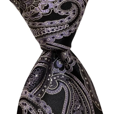 Corbata de diseñador STAFFORD Signature XL de seda para hombre PAISLEY negra/púrpura/gris usada en excelente estado Foto 1 de 3