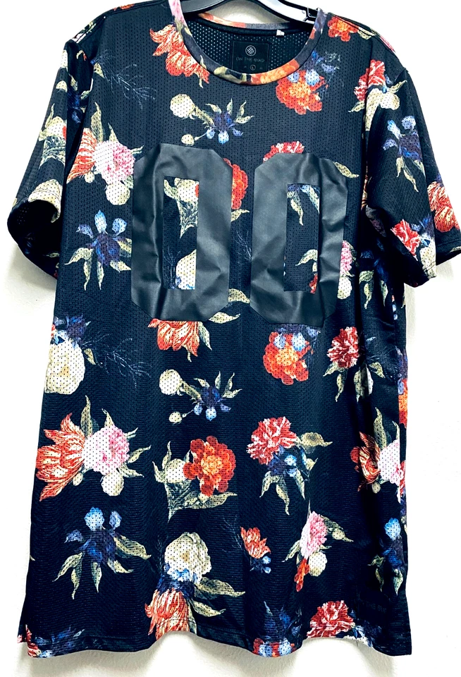 VINTAGE ON THE BYAS JERSEY MESH BLACK FLORAL TROPICAL JERSEY SHIRT SIZE L - Image 1 of 4