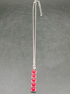 Elegant Silver Tone Necklace w/ Red Faceted Stones Pendant 40cm Chain Unused - Picture 1 of 4