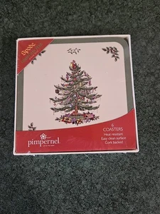 Pimpernel Spode Weihnachtsbaum Untersetzer 6er Set Kork Unterlage Versiegelte Verpackung - Bild 1 von 4