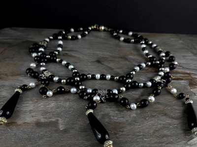Kette Perlen weiß Onyx schwarz Collier Designer - traumhaft schön & besonders - Bild 1 von 4