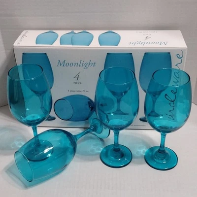 Circleware Moonlight 4 Pçs Vinho Retrô Azul Aqua Turquesa 20 Oz * NOVO NA CAIXA * - Imagem 1 de 4