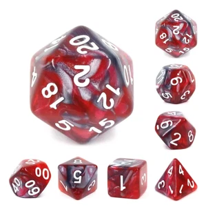 NEUER Style! RPG Würfel 7er Set - Meteorit Rot / Silber (Drachenblut) - Bild 1 von 3