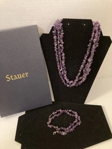 Stauer 3 Strand Porpora Amethyst Necklace & Bracelet Set Purple - Picture 1 of 14