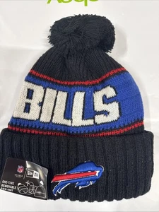 Buffalo Bills Hat Team Cuffed Fleece Lined Knit Beanie Pom NEW! - Picture 1 of 6