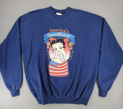 Sudadera Vintage Betty Boop American Sweetheart Cuello Redondo Talla XL Bandera Retro Foto 1 de 4