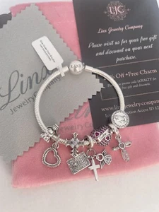 Linx Silver Snake Chain Bracelet with Religious Sister Themed Charms Sterling - Picture 1 of 6
