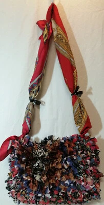 Häkel Tasche (50) Handarbeit UNIKAT Upcycling gehäkelt Stoff Flicken Zipfel Tuch - Bild 1 von 4