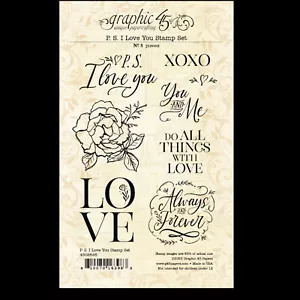 Graphic45 P. S. I LOVE YOU Set of (8) Photopolymer Stamps scrapbooking - Picture 1 of 1