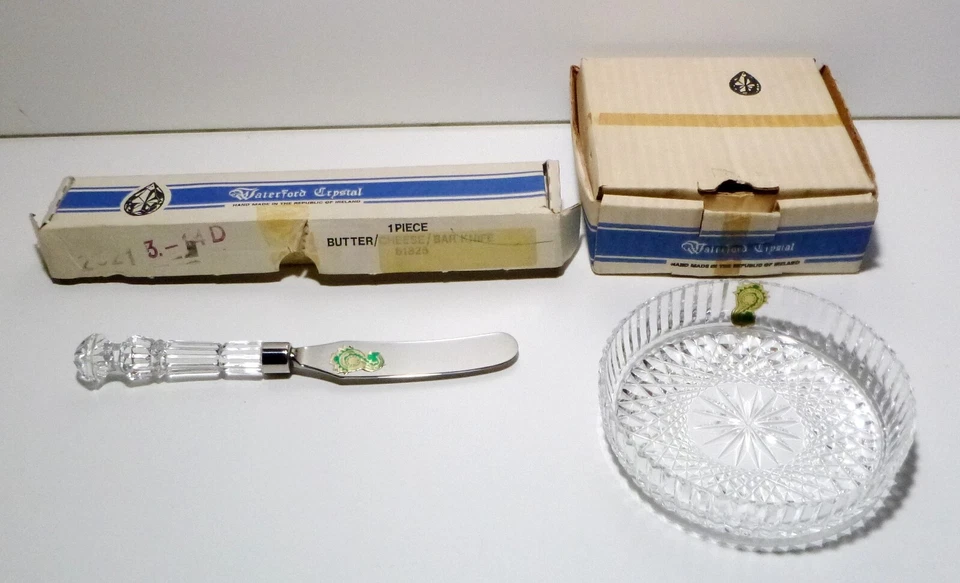 *VINTAGE* Waterford Crystal WAT 01 Butter Knife & Dish Set Made IRELAND in Box Foto 1 de 4