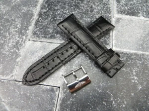 New 24mm Leather Strap Black Watch Band with OEM BREITLING Tang Buckle Black - Picture 1 of 6
