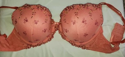 Bonito sujetador acolchado vintage Ambrielle de encaje coral negro con aros para mujer talla 38DD Foto 1 de 4