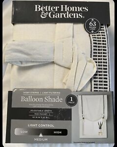 Better Homes & Gardens IVORY STRIPES Balloon Shade Curtains 42x63 new