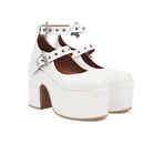 Women's Fashion Round Toe Buckle Strap Platform Chunky Heel Mary Jane Shoes H