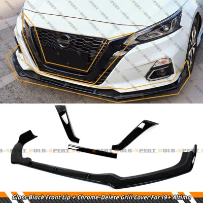 Para Nissan Altima JDM 19-22 3 piezas negro brillante parachoques delantero labio + adorno de parrilla Foto 1 de 4