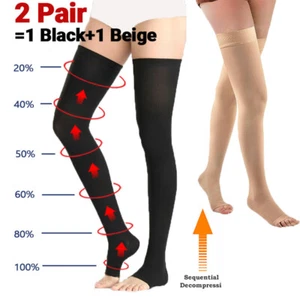 Thigh High Open Toe Graduated Compression Socks 20-30mmHg For Medical & Running - Picture 1 of 12
