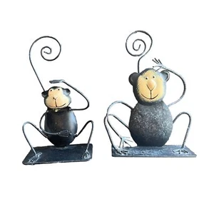 Vintage Metall Affen Deko Set Kartenhalter Bild Notizhalter braun - Bild 1 von 10