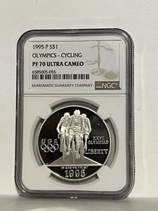 PF70 1995 P Cycling Olympic Games Commemorative Proof Silver Dollar NGC * - Picture 1 of 2
