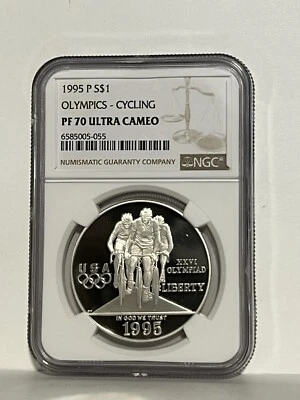 PF70 1995 P Cycling Olympic Games Commemorative Proof Silver Dollar NGC * - Image 1 of 2