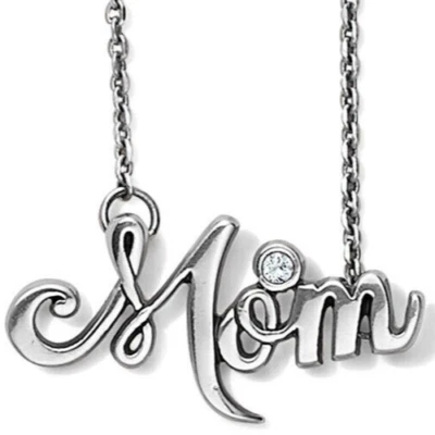 NWTag Brighton PENSCRIPT MOM Pen Script Silver Necklace Crystal MSRP $48 - Image 1 of 4