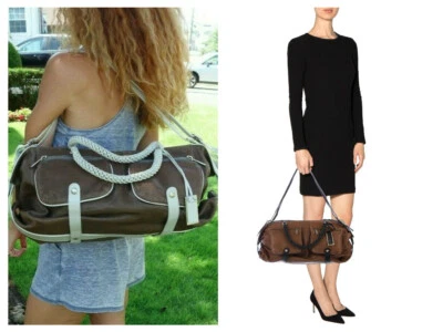 Bolso de mano GRYSON Bicolor Marrón Cuero Jaspe Asas Trenzadas Bolsillos $995 Foto 1 de 4